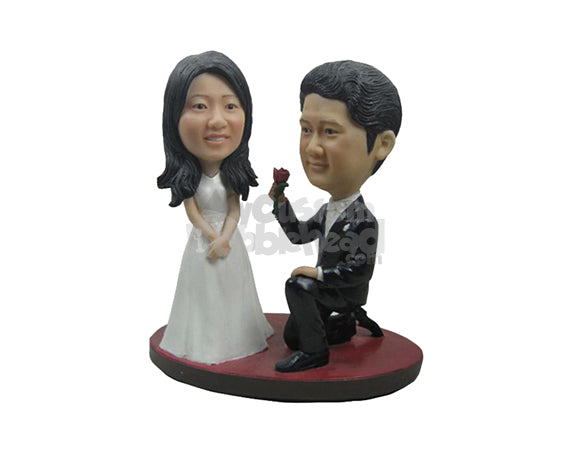 Custom Bobblehead Couple Wedding Proposal In Trendy Formal Outfit - Wedding & Couples Bride & Groom Personalized Bobblehead & Cake Topper