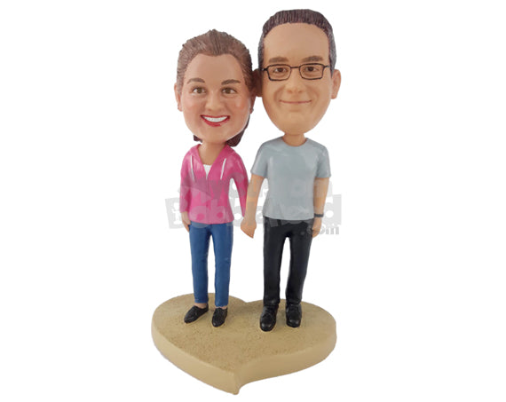 Custom Bobblehead Casual Couple Wearing Comfortable Clothes - Wedding & Couples Couple Personalized Bobblehead & Cake Topper