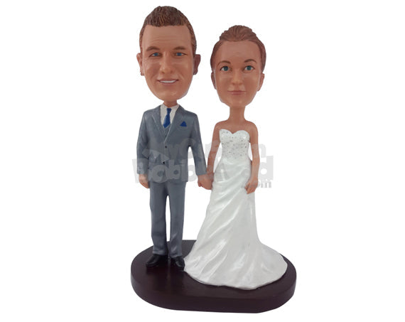 Custom Bobblehead Beautiful Couple About To Marry And Are Holding Hands - Wedding & Couples Couple Personalized Bobblehead & Cake Topper