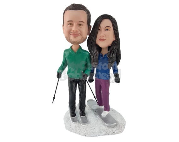 Couple of Skiers Ready to Skate Through Personalized Bobblehead