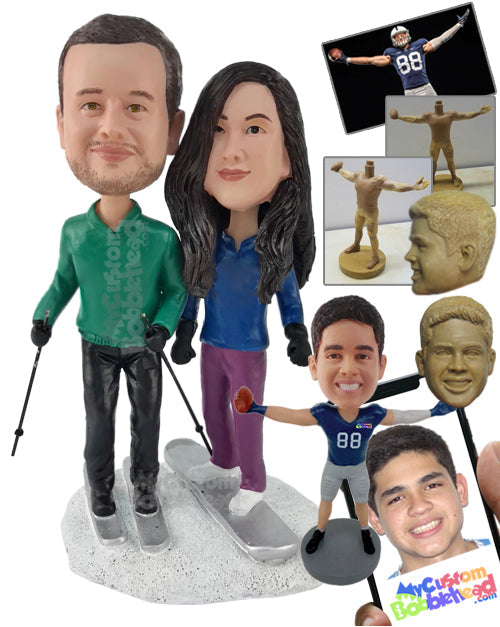 Couple of Skiers Ready to Skate Through Personalized Bobblehead