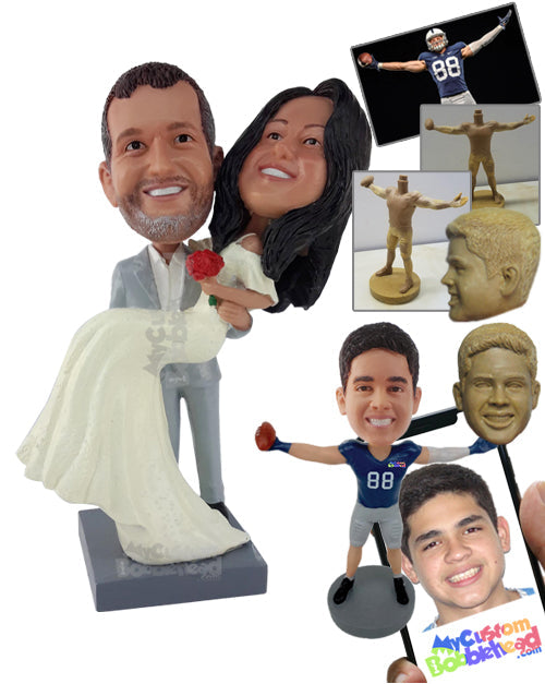 Man Holding His Lovely Wife in His Hands, She Wearing a Gorgeous Strapless Gown Personalized Bobblehead