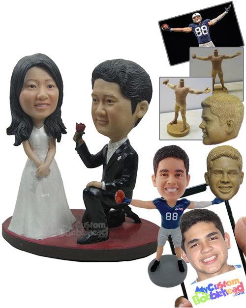 Couple Wedding Proposal in Trendy Formal Outfit Personalized Bobblehead