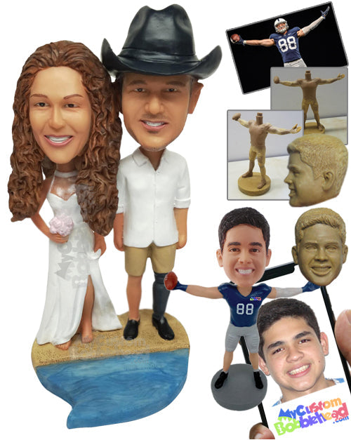 Couple on the Beach with Man Dressed as a Pirate Personalized Bobblehead