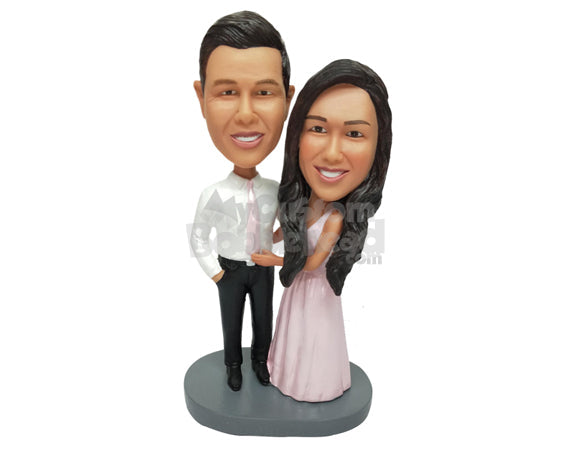 Custom Bobblehead Couple Wearing Shiny Clothes To An Event - Wedding & Couples Couple Personalized Bobblehead & Cake Topper