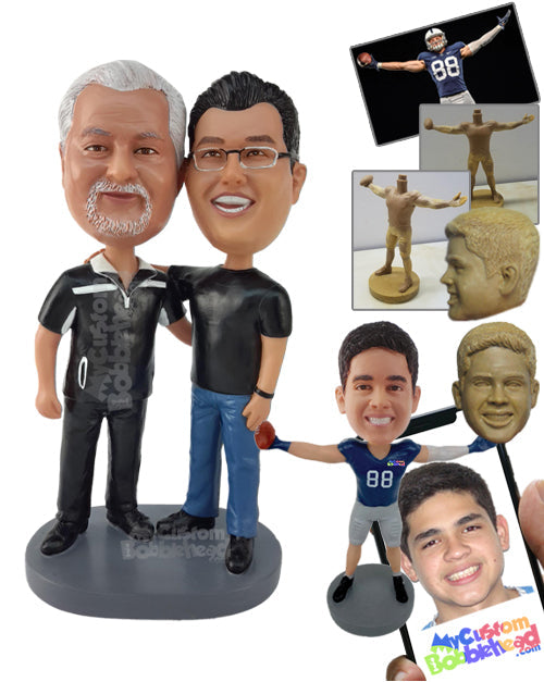 Dad and Son with Son's Arms Over Dad Personalized Bobblehead