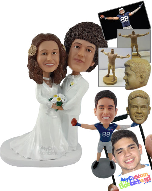 Beautifully Dressed Couple Holding Hands with the Woman Wearing a Long Gown Personalized Bobblehead