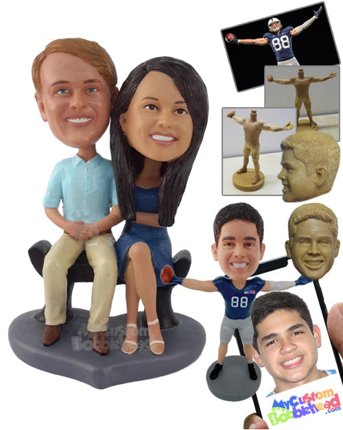 Couple Sitting on the Bench Wearing Casual Clothes Personalized Bobblehead