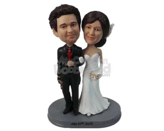 Custom Bobblehead Wedding Couple In Their Wedding Attire Hoping For A Happy Ever After Love Story - Wedding & Couples Bride & Groom Personalized Bobblehead & Cake Topper