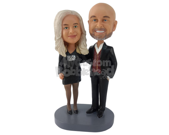 Custom Bobblehead Gorgeous Couple With Hands Upon Each Other And Dressed Simple And Elegant - Wedding & Couples Bride & Groom Personalized Bobblehead & Cake Topper