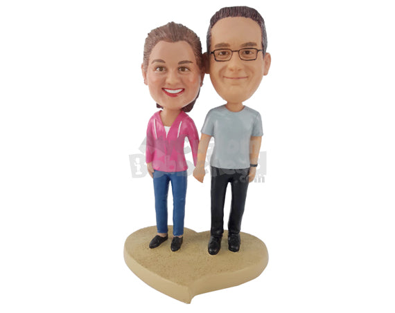 Custom Bobblehead Couple Wearing Comfortable Clothes - Wedding & Couples Couple Personalized Bobblehead & Cake Topper