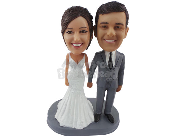 Custom Bobblehead Beautiful Couple Holding Hands - Wedding & Couples Couple Personalized Bobblehead & Cake Topper