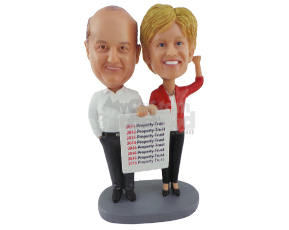 Custom Bobblehead Couple Running Their Own Property Business - Wedding & Couples Couple Personalized Bobblehead & Cake Topper