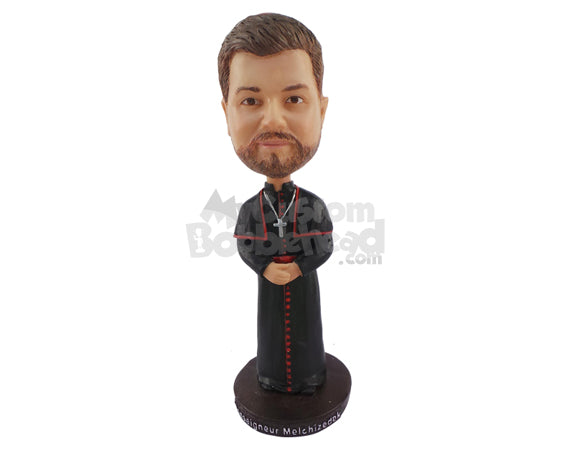 Custom Bobblehead Priest Wearing His Gown Ready To Do The Rituals For You - Wedding & Couples Priests & Officiants Personalized Bobblehead & Cake Topper