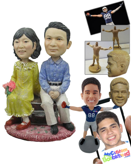 Couple Sitting on Bench Wearing Formal Attire Personalized Bobblehead