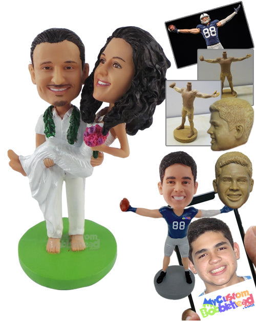 Man Holding His Partner in His Hands with Both Dressed Casually Personalized Bobblehead