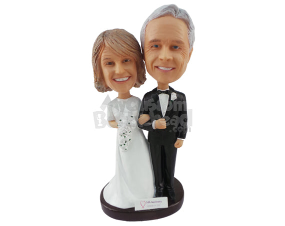 Custom Bobblehead Couple Dressed In Classy Suits And Gowns - Wedding & Couples Bride & Groom Personalized Bobblehead & Cake Topper