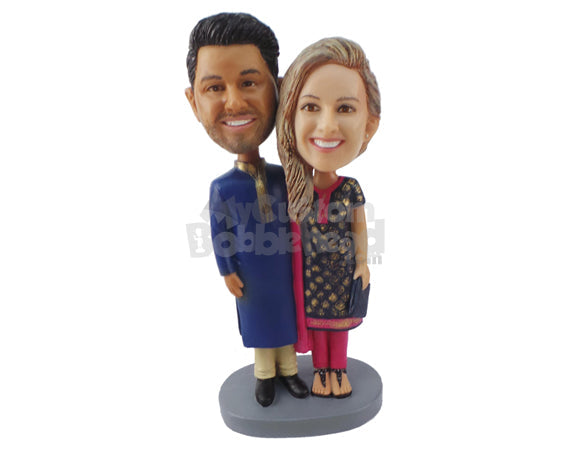 Custom Bobblehead Muslim Couple Wearing Their Cultural Dress - Wedding & Couples Couple Personalized Bobblehead & Cake Topper