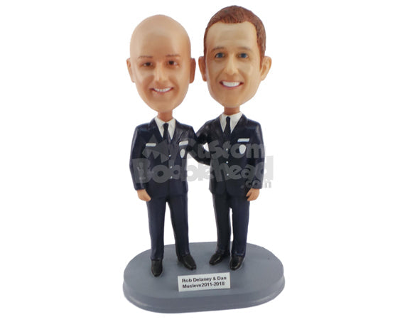 Custom Bobblehead Two Pilots Dressed In Their Uniform Like A Beautiful Couple - Wedding & Couples Same Sex Personalized Bobblehead & Cake Topper