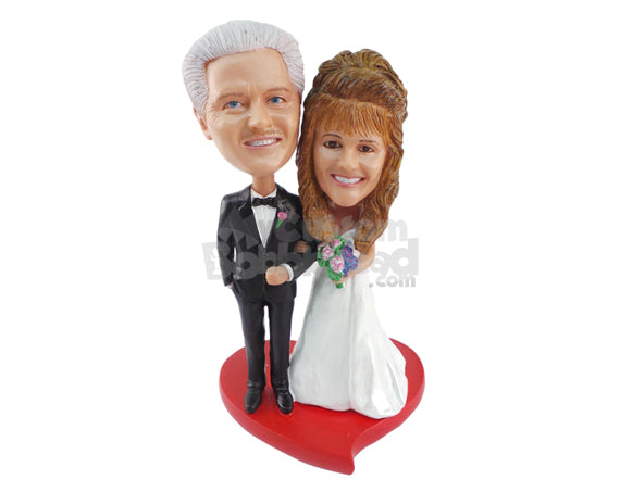 Custom Bobblehead Beautifully Married Couple Wearing Gowns And Suits - Wedding & Couples Couple Personalized Bobblehead & Cake Topper