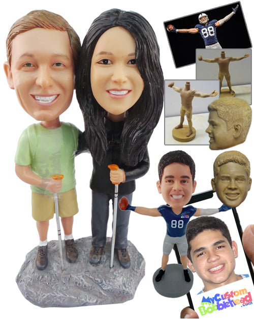 Rock Climbing Couple Posing with Their Rock Climbing Stick Personalized Bobblehead