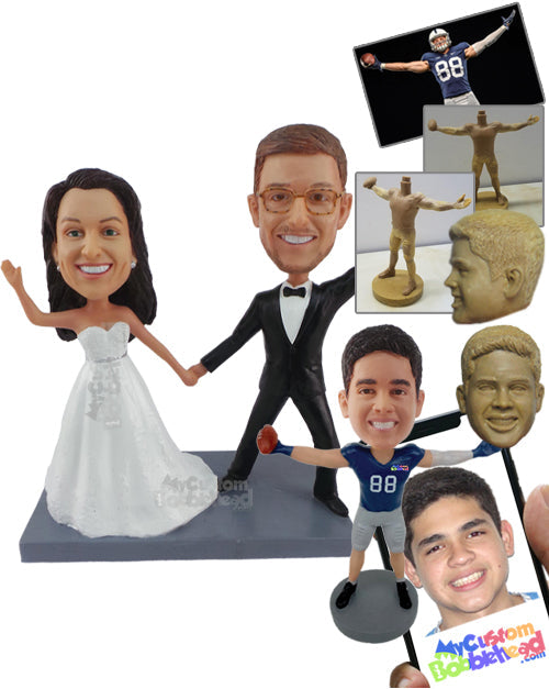 Cool Couple Holding Hands and Posing in Wedding Outfits Personalized Bobblehead