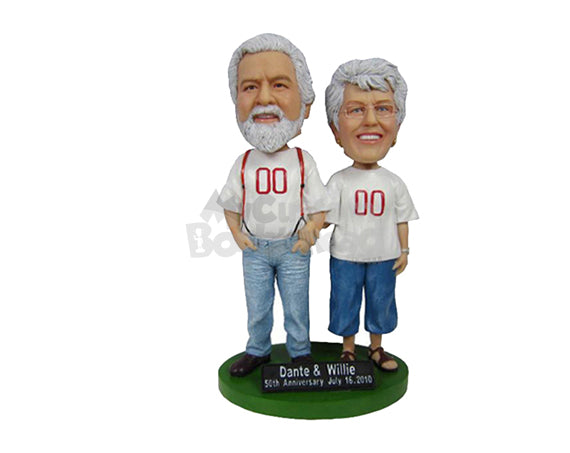 Custom Bobblehead Lovely Elder Couple Wearing Casual Outfit - Wedding & Couples Couple Personalized Bobblehead & Cake Topper