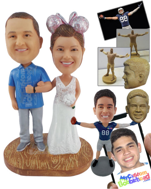 Casually Dressed Couple with Woman Wearing Ribbons Personalized Bobblehead