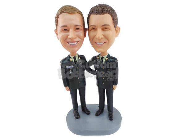 Custom Bobblehead Officer Couple Wearing Their Uniforms While Posing - Wedding & Couples Same Sex Personalized Bobblehead & Cake Topper