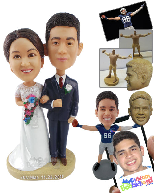 Beautiful Couple with Woman in Gown and Man in Suit Personalized Bobblehead