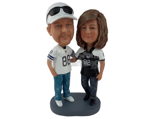 Custom Bobblehead Baseball Couple Wearing Their Favorite Players Jersey - Wedding & Couples Couple Personalized Bobblehead & Cake Topper