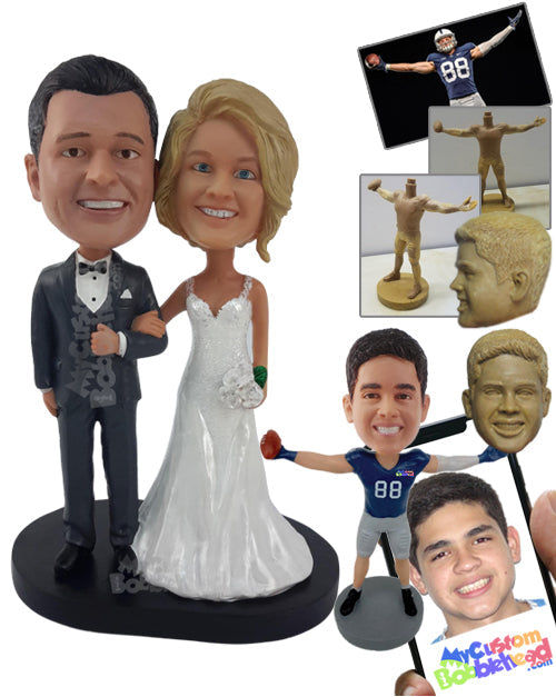 Engaged Couple Dressed for Wedding Personalized Bobblehead