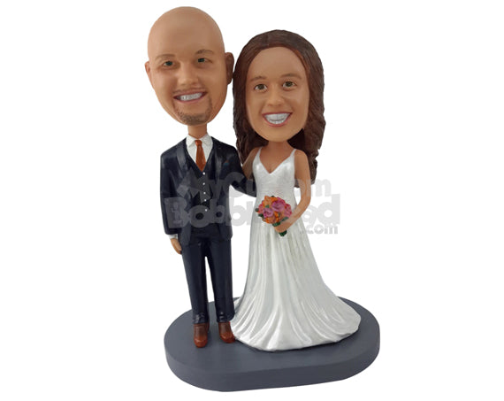 Custom Bobblehead Officer With His Wife Who Just Married - Wedding & Couples Couple Personalized Bobblehead & Cake Topper