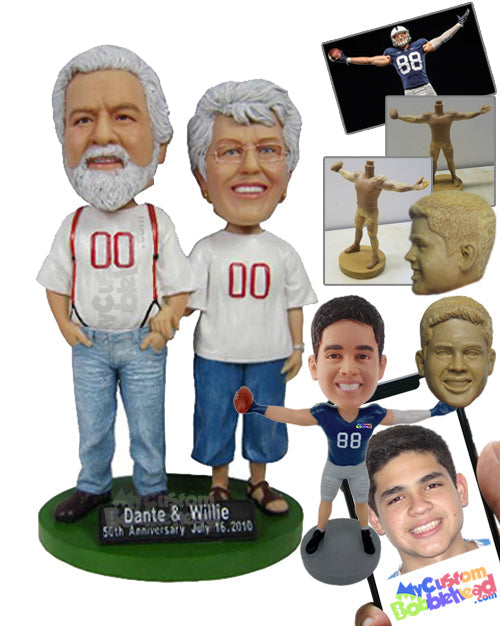 Lovely Elder Couple Wearing Casual Outfit Personalized Bobblehead