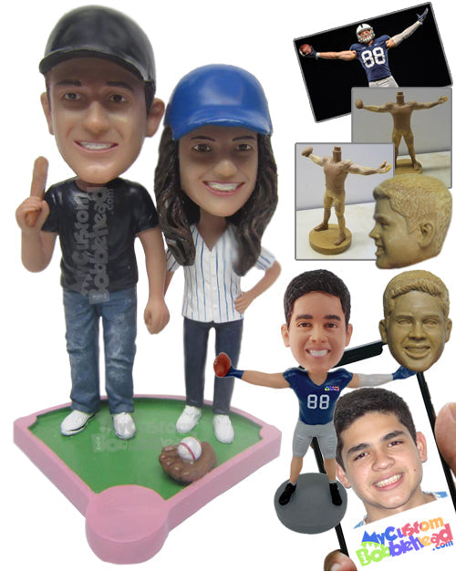 Baseball Couple with Man Holding Bat and Woman's Hand Personalized Bobblehead