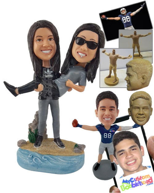 Woman Picking Up Wife or Girlfriend on Beach Personalized Bobblehead