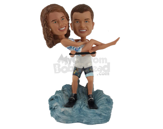 Custom Bobblehead Man Picking Up His Smart Model Wife Or Girlfriend - Wedding & Couples Couple Personalized Bobblehead & Cake Topper