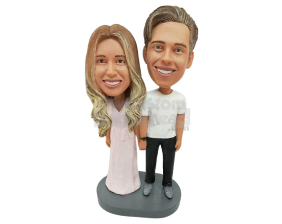 Custom Bobblehead Couple wearing simple clothes - Wedding & Couples Couple Personalized Bobblehead & Cake Topper