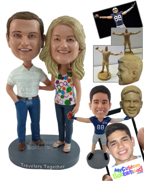 Tourist Couple Putting Hands on Each Other's Shoulders Personalized Bobblehead