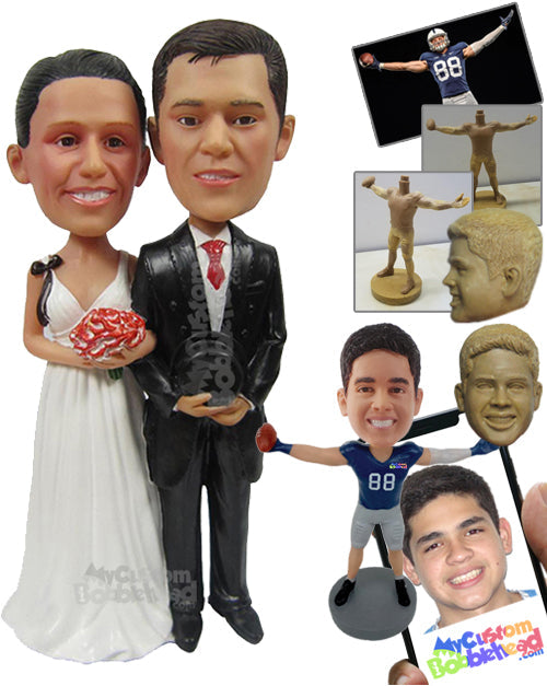 Newly Married Wedding Couple with the Bride Holding a Bouquet Personalized Bobblehead