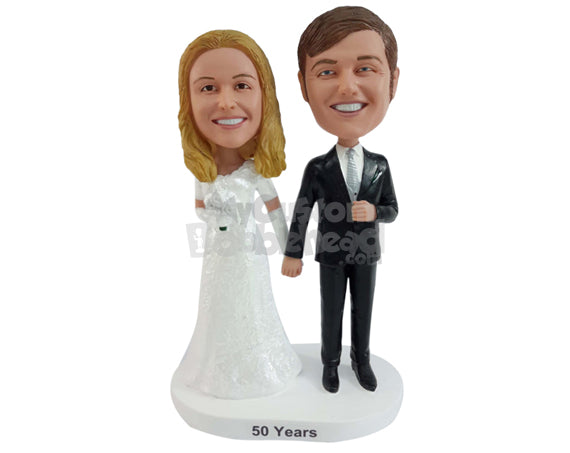 Custom Bobblehead Man And Woman Married For Over 5 Years Both Beautiful - Wedding & Couples Couple Personalized Bobblehead & Cake Topper