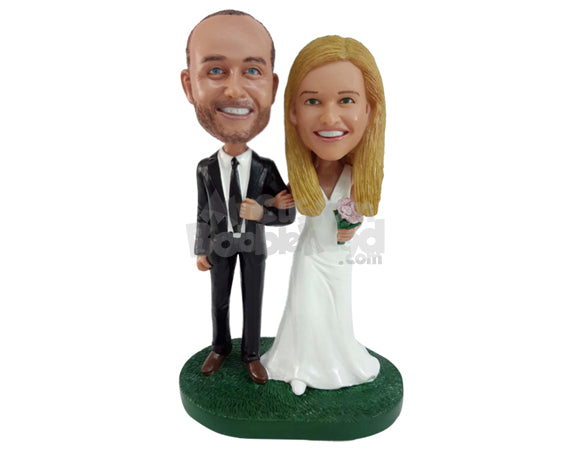 Custom Bobblehead Couple Dressed Beautifully In Their Tacky Outfits - Wedding & Couples Couple Personalized Bobblehead & Cake Topper