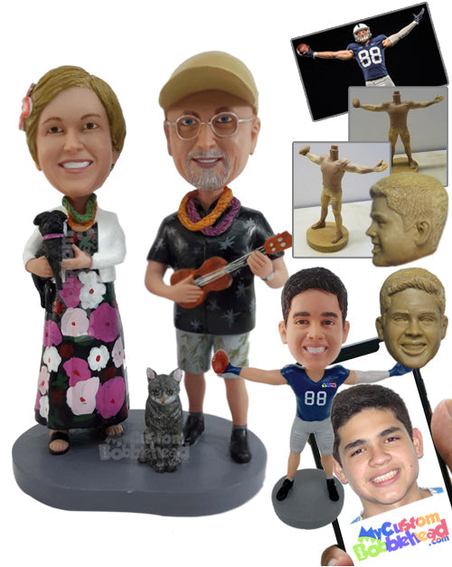 Couple with the Guy Holding a Guitar and Woman Holding a Cat Personalized Bobblehead