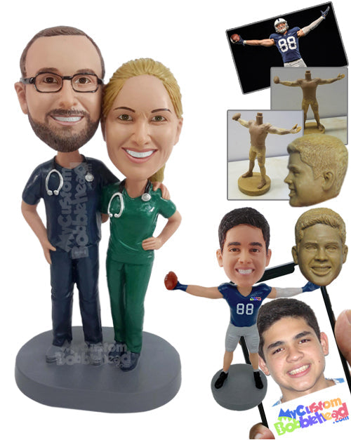 Surgeon Couple Dressed in Their Uniforms Personalized Bobblehead