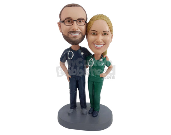 Custom Bobblehead Surgeon Couple Dressed In Their Uniforms - Wedding & Couples Couple Personalized Bobblehead & Cake Topper