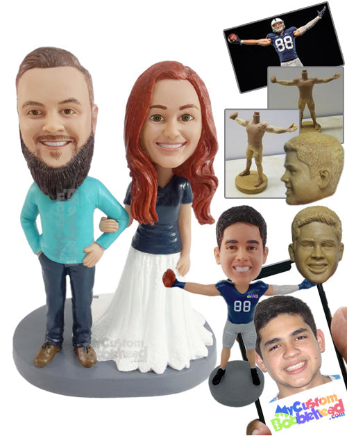 Couple Dressed Casually with the Woman Wearing a Gown Under Her Shirt Personalized Bobblehead