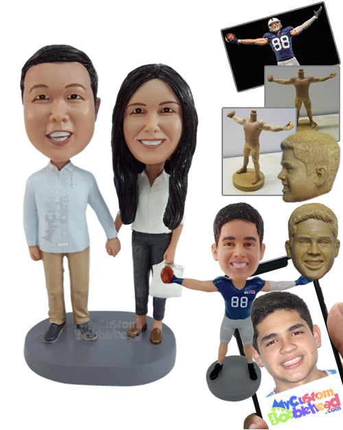 Couple Holding Hands and Dressed Casually Personalized Bobblehead