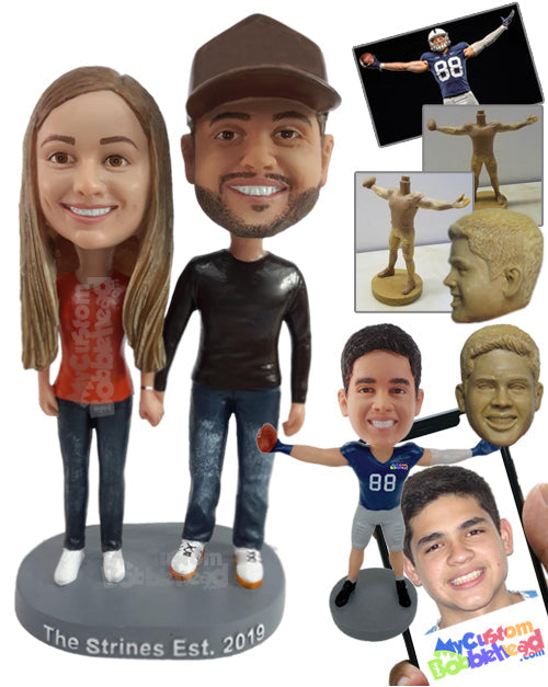 Couple Holding Hands and Dressed Casually and Comfortably Personalized Bobblehead