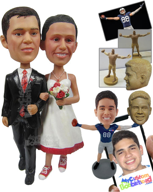 Gorgeous Wedding Couple Walking in Their Classic Wedding Dress Personalized Bobblehead