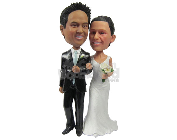 Custom Bobblehead Stylish Wedding Couple In Wedding Outfit - Wedding & Couples Bride & Groom Personalized Bobblehead & Cake Topper